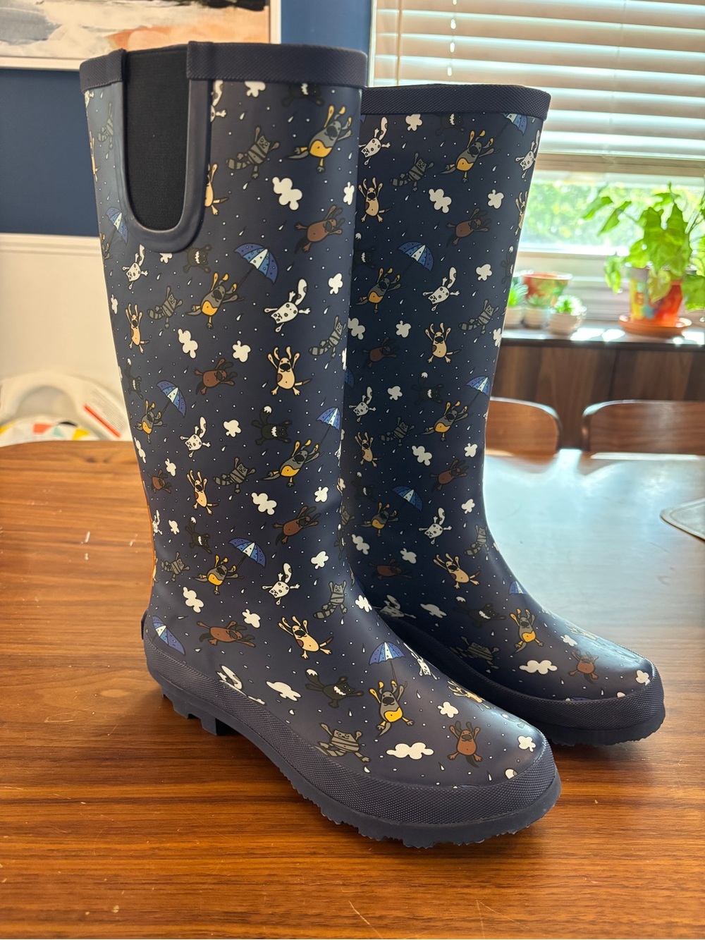 Raining Cats and Dogs Navy Rain Boots